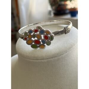 ARTISTIC DESIGNER STERLING SILVER BRACELET Marked L 925 Enamel Multicolor Fun